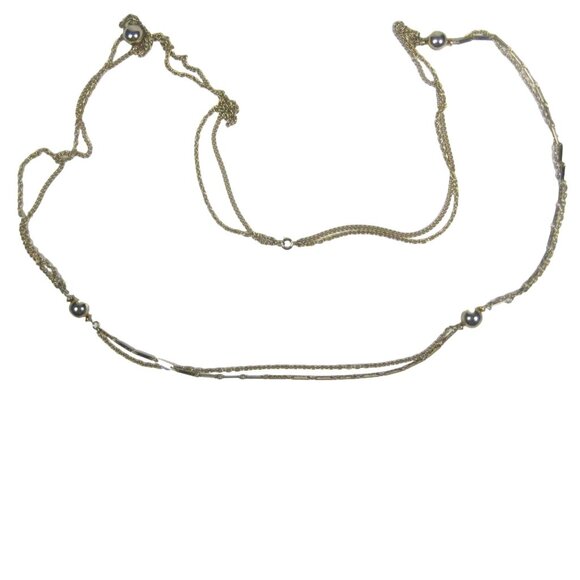 Multi Strand Floating Necklace Goldtone Chain 52 inch Vintage Station Beads WEAR - Picture 2 of 10